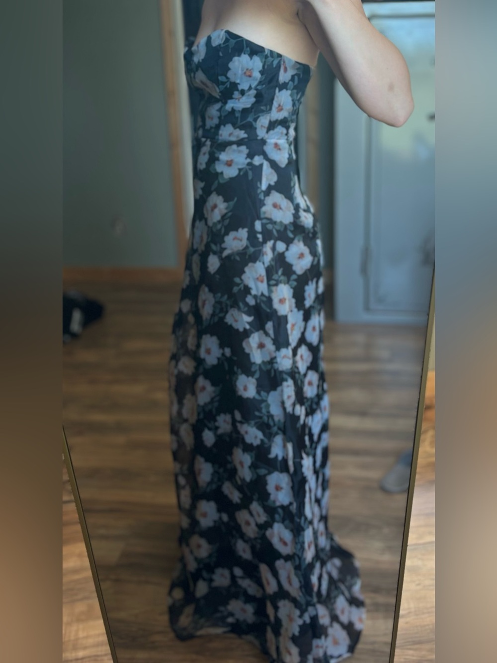 Chic Preciousness Black Floral Organza Bustier Maxi Dress (M)